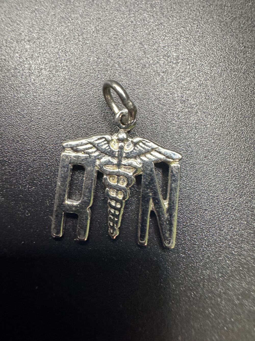RN Registered Nurse Caduceus Vintage 925 Sterling Silver Bracelet Charm Pendant